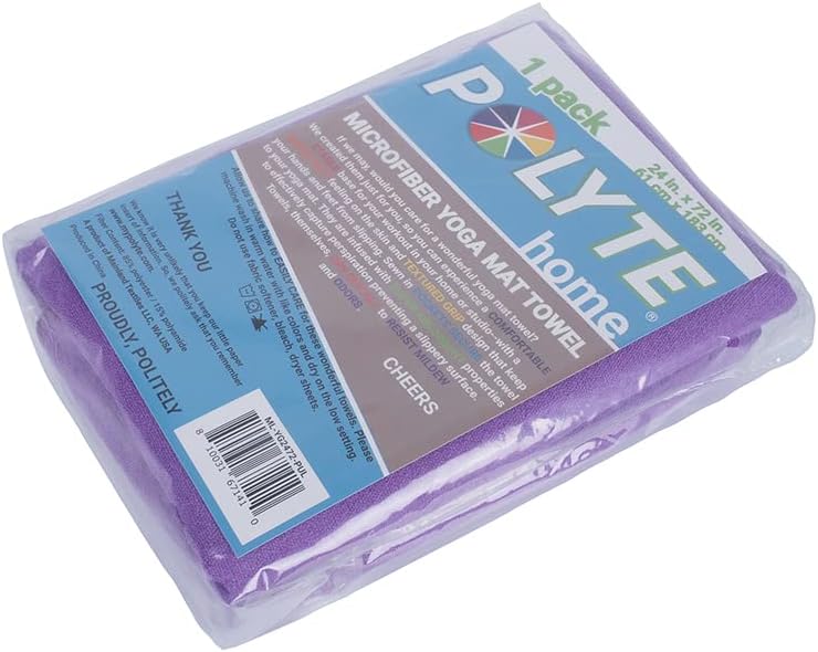Miniatura 7 de POLYTE Tapete de microfibra para toalla de yoga caliente con agarre de silicona antideslizante y correas elásticas de ajuste seguro, 24 x 72