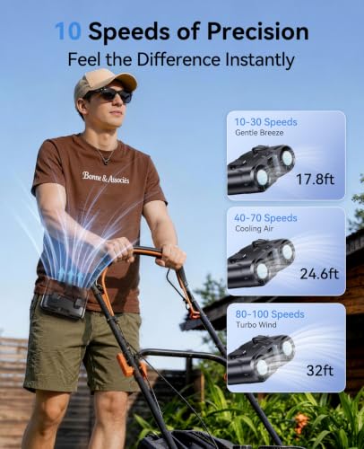 Image of KIMMOO Dual-Motor Rechargeable Waist Fan with Ice Cooling, 25000 RPM High-Speed Neck Belt Clip-on Fan with 10 Gears, LED Display & Flashlight, Hands-Free Personal Fan for Work Outdoor Travel, Black