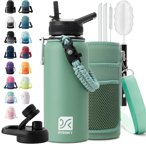Insulated Water Bottle | Thickened Stainless Steel Vacuum Metal | Portable Sports Water Jug for Gym and Hiking with Straw, Carrier Bag, Handle Strap | BPA-Free 32 oz