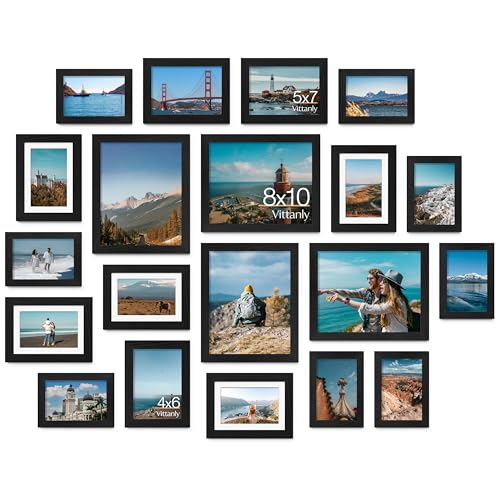 Image of Vittanly Picture Frames Set of 20, Picture Frames Collage Wall Decor for Wall Mounting or Tabletop Display, Gallery Wall Frame Set with 4Pcs 8x10, 8Pcs 5x7 and 8Pcs 4x6, Black