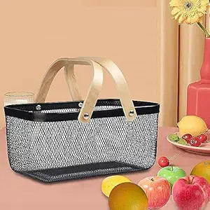 Arcanine Mesh Steel Storage Basket, Mesh Storage Basket, Wire Basket for Storing Various Items, Metal Basket for Kitchen, Bedroom, Bathroom, Cupboards, Table, Party, Wedding, Black