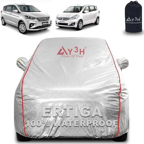 Image of 100% Waterproof Car Cover Compatible with Maruti Suzuki Ertiga | All Weather, Dust Proof, UV Protective with Mirror Pocket (Silver Magic)