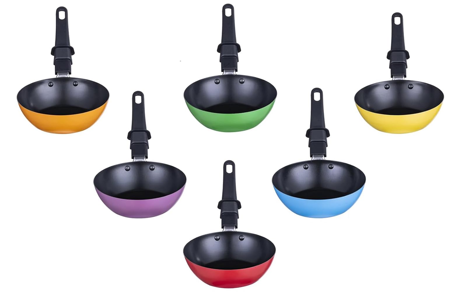 Mini Wok Party Set 6 Pièces Ø12cm Revêtement Antiadhésif Small Wok avec Isolation Poignée pour le Tablegrill Mini Crépière