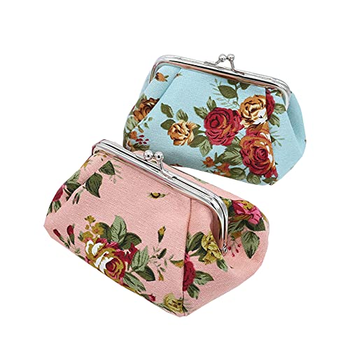 Ximimark 2 Stück Damen Mini-Blumen-Geldbörse Haspe Canvas Geldbörse Cute Münzhalter Case Tasche, siehe abbildung, Chinesischer Stil Cover