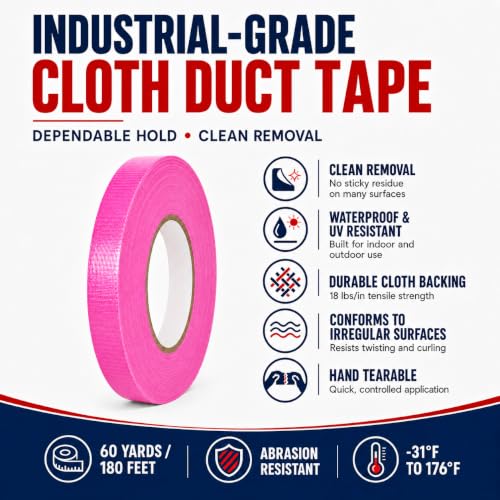 Image of GGR Supplies CDT-36 Pink Cloth Duct Tape, 3 Inch x 60 Yards | Industrial Grade; Waterproof and UV Resistant; Clean Removal With No Sticky Residue; Repairs, Packaging, Bundling and Sealing