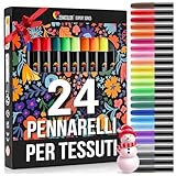 Zenacolor 24 Pennarelli per Tessuti e Stoffa - Colori per Tessuti Atossici, Indelebili e Permanenti a Punta Fine - Per Bambini e Adulti