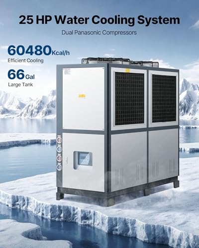 Image of VEVOR Air-Cooled Water Chiller, 25 HP, Industrial Water Chiller with 60,480 Kcal /h Cooling Capacity, Dual Compressor, 53 Gal Large Tank, LED Display, Cooler for Cooling Water, Not Air Conditioner