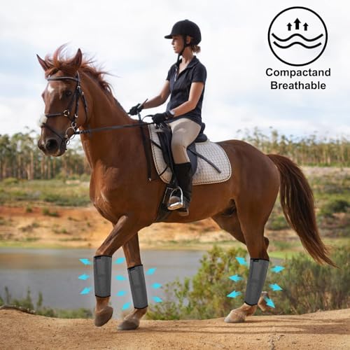 Image of FOXLVDA Pony Fly Boots (Donkey /Mini Horse), Set of 4 - Loose Fitting Design, Breathable, Adjustable & UV Protective with Support Bars for Reduce Stomping & Leg Fatigue, 13hh-14.2hh (Dark Gray, Medium)