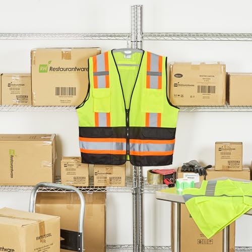 Image of Restaurantware Reflective Safety Vest 20 Count 29.213 x 30.315 Inches High Visibility Multi-Pocket Zipper Front Safety Vest