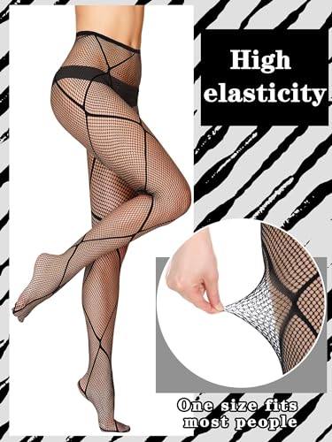 Image of Ramede 10 Pairs Fishnet Tights Women Lace Mesh Stockings High Waist Thigh High Patterned Fish Net Tights