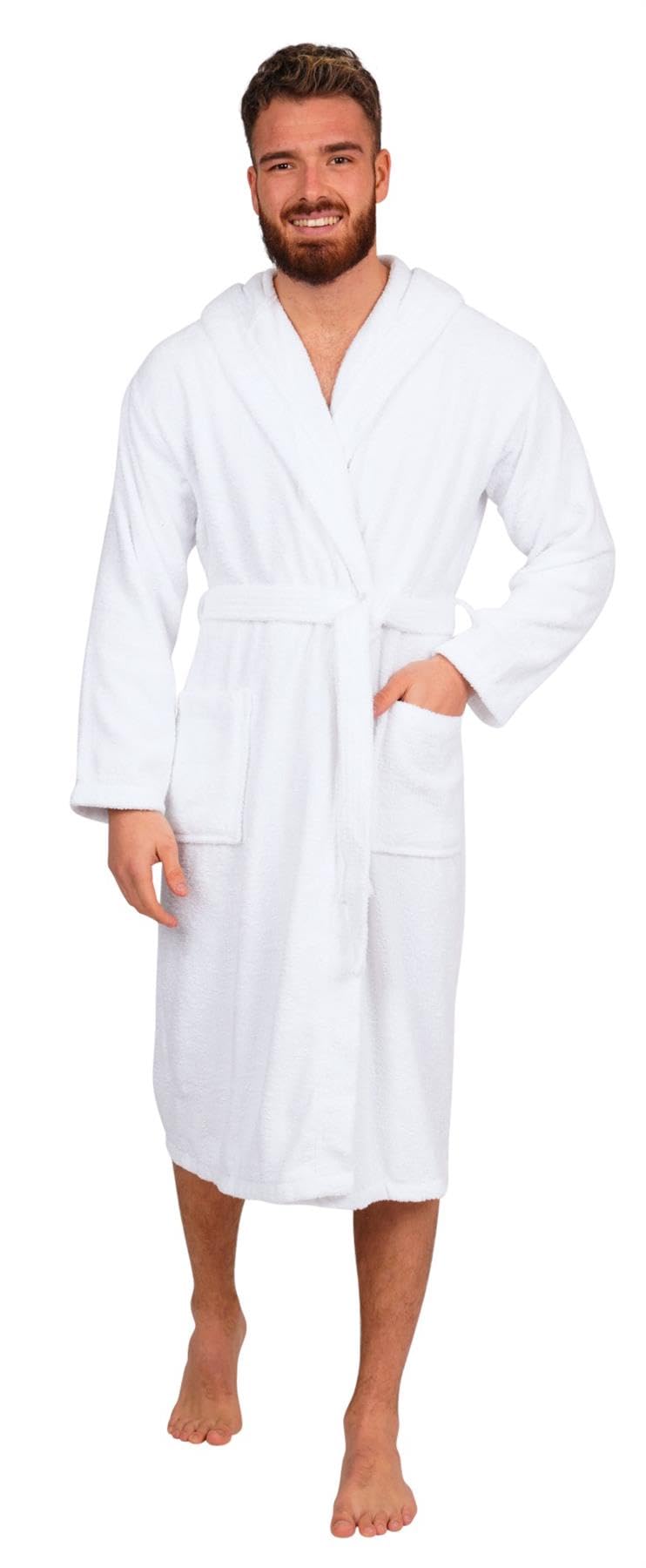 Adore Home Mens 100% Cotton Hooded Bathrobe Terry Towelling Shawl Collar Bath Robe Dressing Gown