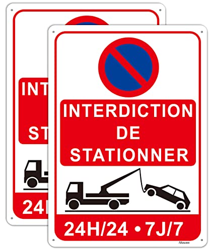 2 Pièces Panneau Interdiction de Stationner 35x25cm Stationnement Interdit 24H/24 7J/7 Aluminium Panneaux d'avertissement de Protection UV, pour Les Zones...