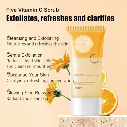 Facial Scrub, Vitamin C Face Exfoliator, Energising Exfoliating Scrub with Natural Fruit Acids and Enzymes, Removes Blackheads, Improves Acne Dark Spots, Cleanses Skin, Brightens Radiance - Image 3
