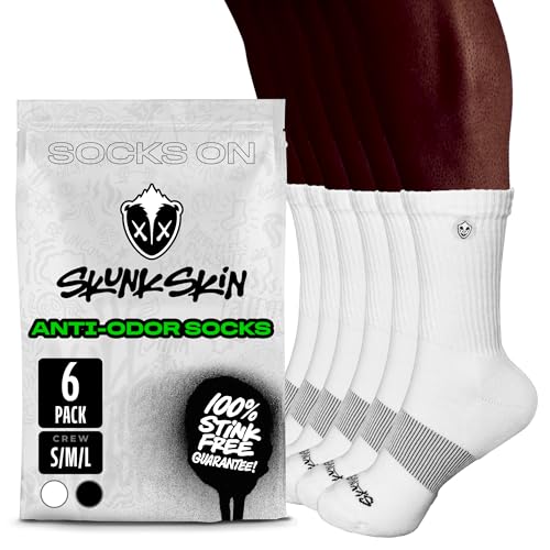 Anti-Odor Crew Socks – Moisture Wicking Crew Socks for Men and Women - Daily Wear, Travel & Training – Black/White