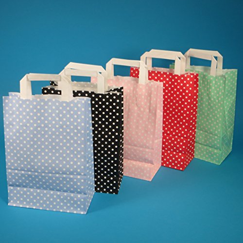 250 Papiertragetaschen Papiertüten Einkaufstüten Papier farbig bunt mit weißen Punkten Made in Germany 5 3 Verschiedene Größen zur Auswahl (Rosé/Rosa, 22+11x31cm)
