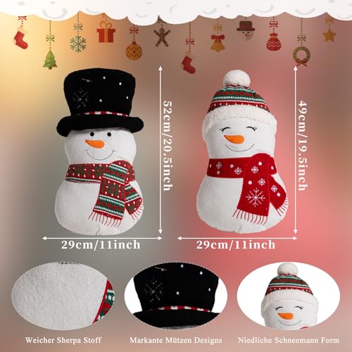 Lanpn 2 Stück Weihnachts Kissen, Schneemann Kissen Weich Schneemannfiguren Kopfkissen Weihnachtskissen dekoratives Schneemannkissen für Geschenk Party Bett Sofa Couch Weihnachten Deko