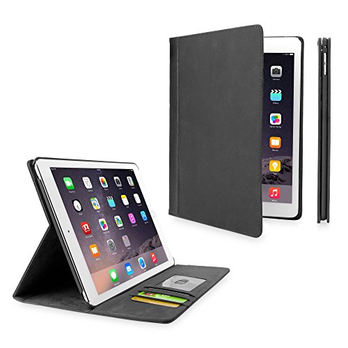 BoxWave Classic Book Étui Apple iPad Air 2 Cas – Gris Ardoise – Housse étui livre vintage, design Étui portefeuille en cuir véritable avec fentes pour cartes et support de visionnage pour Apple iPad Air 2