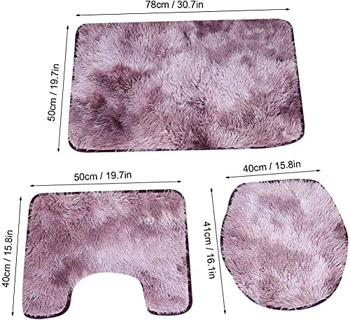 ARLTTH 3er Set Batik Badematten Set Aus Weichem Plüsch, rutschfest, Saugfähig, Badezimmerteppich, U-förmiger Konturteppich Und Toilettendeckelbezug, Waschbar (Pink) – Bild 8