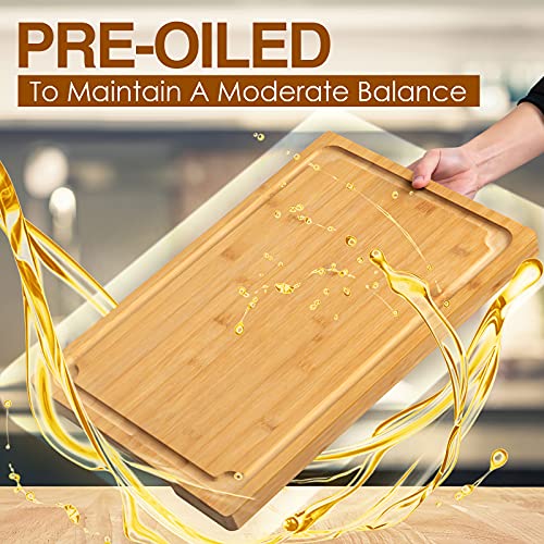 Image of 2XLarge Cutting Board, 20 inch Bamboo Cutting Boards for Kitchen with Juice Groove and Handles Kitchen Chopping Board for Meat Cheese board Heavy Duty Serving Tray, 2XL, Empune