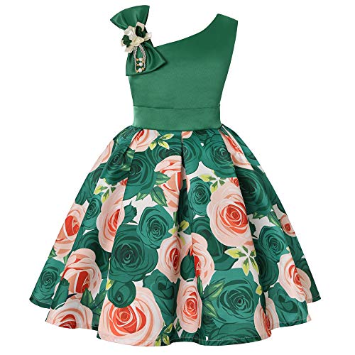 NSSMWTTC Flower Girls Dresses Toddler Baby Birthday Halloween Day Easter Pageant Tea Floral Dress (Green,100)