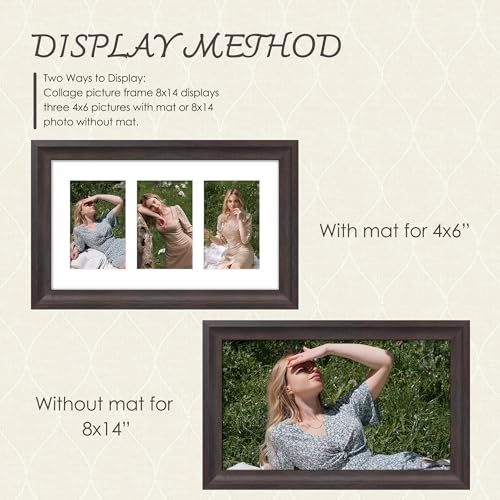 Image of DUENPY 8x14 Picture Frame 4x6 Collage Picture Frame Displays Three 4x6 inch Photos or 8x14 (Without Mat) Wall Decor or Tabletop Walnut