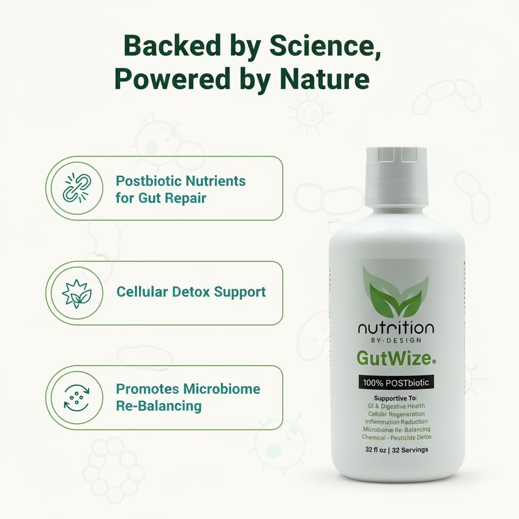 GutWize™ 100% POSTbiotic Liquid Supplement – Gut Health & Immune Support – Eases Bloating, Gas & Indigestion – Shelf-Stable – Vegan, Non-GMO, Gluten-Free – 30 Servings