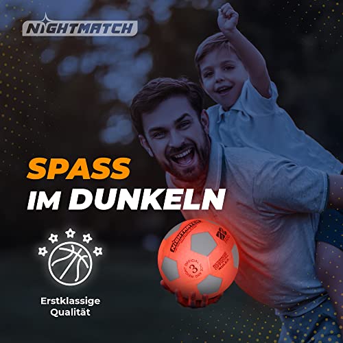 NIGHTMATCH LED Leuchtfußball | fußball | Offizielle Größe 3 | Wasserdicht | Im Dunkeln leuchten | Fussball Kinder & Erwachsene | Leuchtender Fußball | Für Drinnen & Draußen