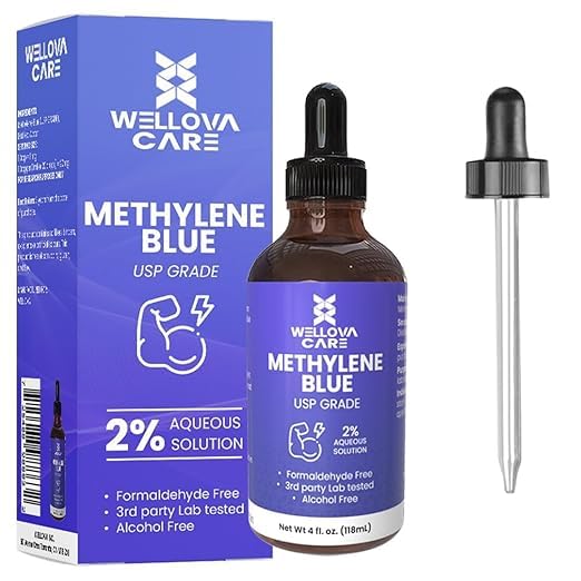 WELLOVA - 2% High Concentrate Methylene Blue 120ml Solution - Ultra High Purity - USP Pharmaceutical Grade - Free of Formaldehyde - Glass Dropper - Made in Canada