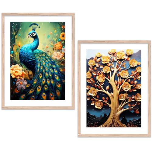 Image of kotart Wood Aesthetic Modern Art Wall Paintings With Frame For Living Room Bedroom Office Wall Decoration - Home Decor Frames Set of 2 (Art 4, 19x25 inch)