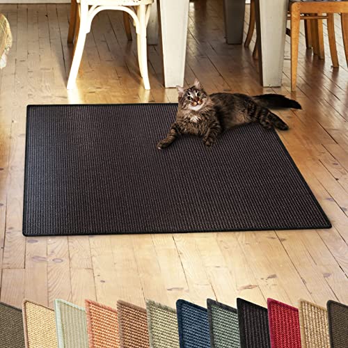 casa pura Sisalteppich Natural Line 100 x 100 cm, Schwarz - ideal als Kratzmatte für Katzen -...