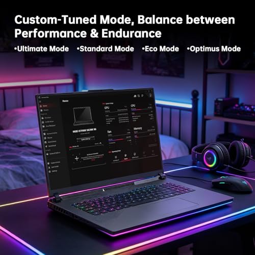 Image of ASUS ROG Strix G16 Gaming Laptop,RTX 5070 Ti 12GB GDDR7 140W TGP, AMD Ryzen 9 8940HX, 16'' WUXGA 165HZ LED Display, 64GB DDR5 RAM 2TB SSD, RGB Backlit, WiFi 6E, RJ-45 with Accessory
