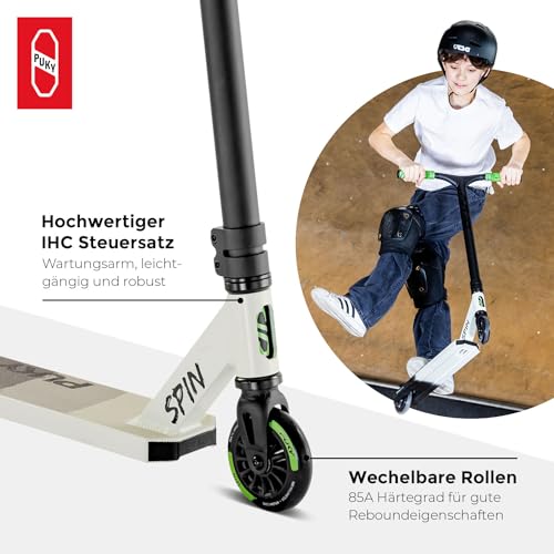 PUKY Spin | Hochwertiger Roller f&uuml;r Kinder 5+ | One Piece Bar Aluminium-Lenker | 100mm PU Rollen | Langlebig & Stabil | CNC-gefr&auml;stes Design | Optimale Kontrolle & Grip | Farbe Wei&szlig;
