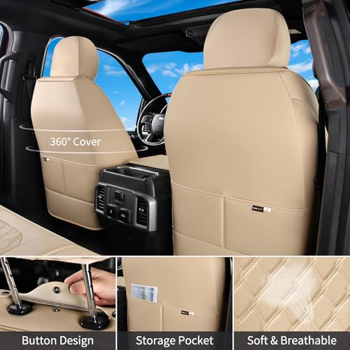 Image of Huidasource Tacoma Front & Rear Full Set Seat Covers Fit for Toyota Tacoma 2016-2023 Double & Crew Cab SR SR5 Limited TRD Sport /Pro /Off Road, Automotive Car Seat Cushion Cover (Full Set /Beige)
