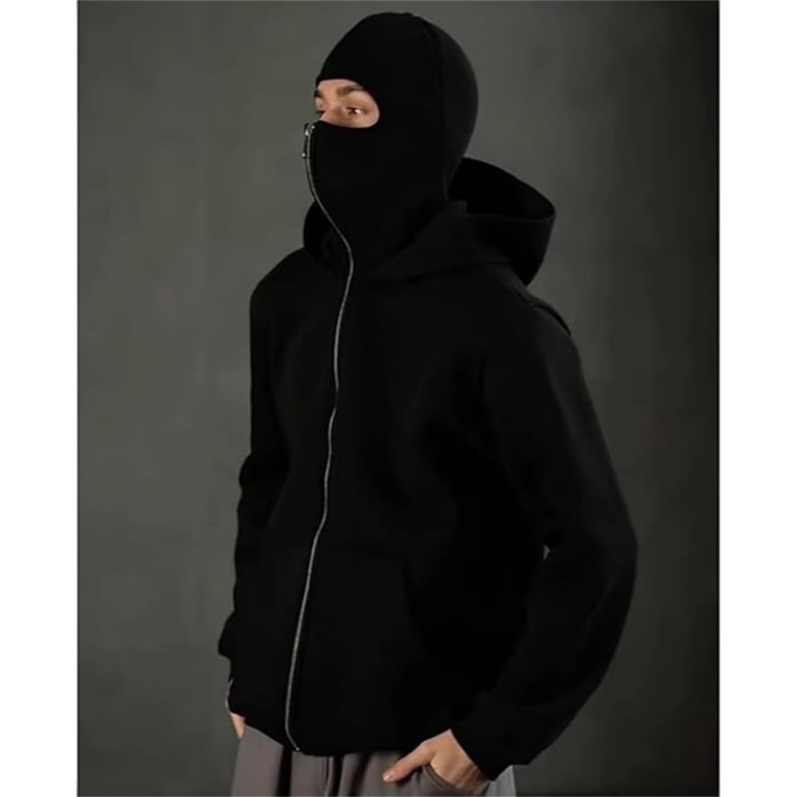 Shiestyzip bluza z kapturem, męska kominiarka, zimowa, zamaskowana, podwójna kurtka z kapturem, wiatroszczelna, sportowa kurtka