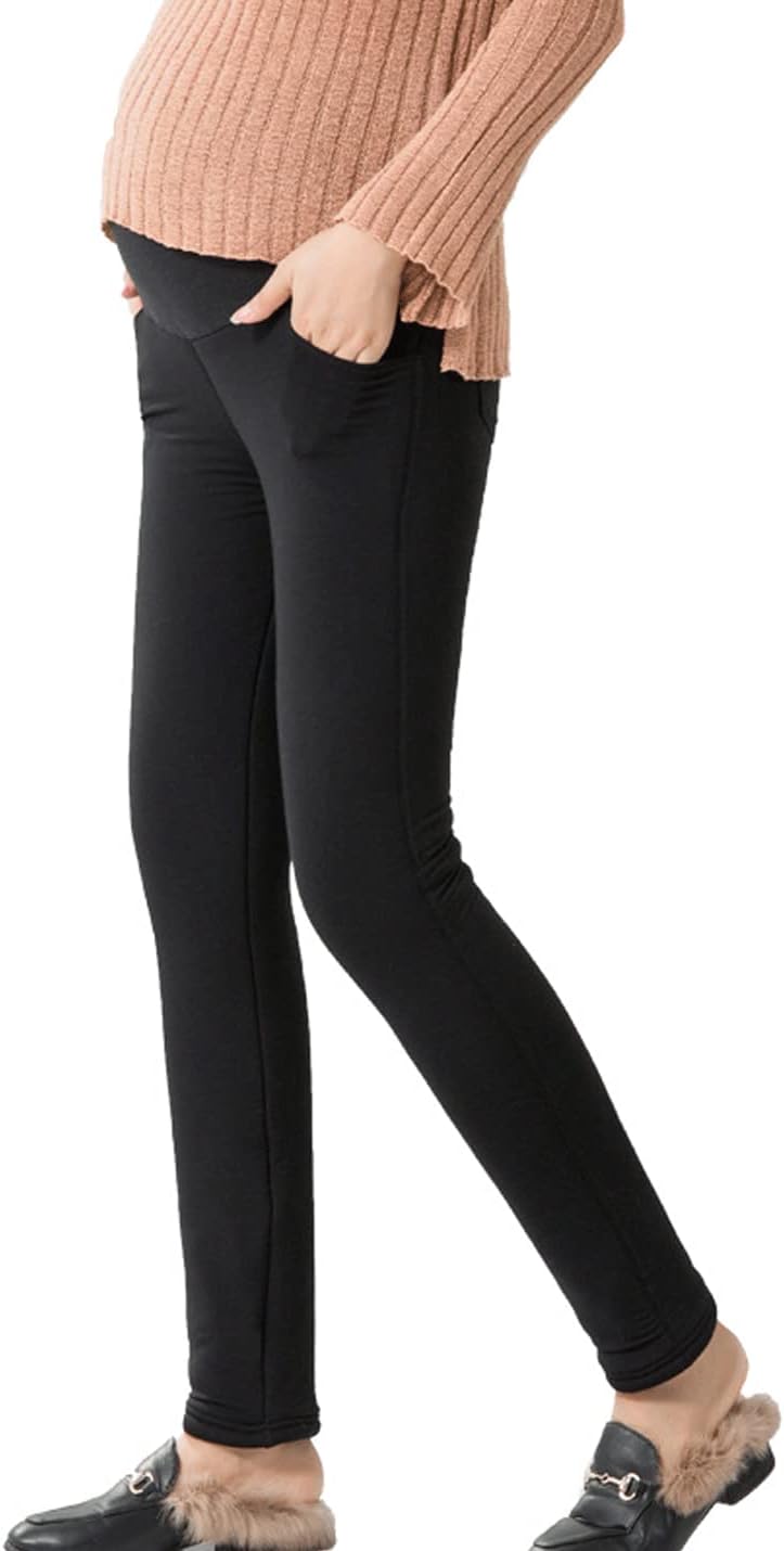 Winter Cotton Over Bump Maternity Fleece Lined Sweatpants for Pregnant Women