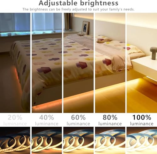 Image of 1M /3.28Ft Dimmable COB LED 5V USB Type-C Strip Light with Memory Function,Pure White 6000K Tape Light for Monitor TV Backlight,Mirror,Cabinet,staircases,DIY Lighting with Remote Control