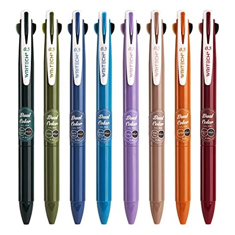 WRITECH Retractable Gel Ink Pens: Multi Colored 2 in 1 Colorful Click Pens Assorted Color 8ct Extra Fine Point Tip 0.5mm Journaling Smooth Writing Note Taking Coloring No Bleed & Smear & Smudge Cover