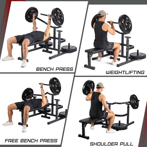 Chest Press Machine with Adjustable Flat Bench,Versatile Bench Press Rack for Home Gym,Bench Press Machine with Independent Converging Arms,Heavy-Duty Steel Structure with Smooth Bearings