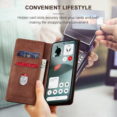 Image of Jasonyu Case for Nothing Phone 3 Leather Wallet Flip Cover with Card Holder,Kickstand, Magnetic Closure,TPU Shockproof Phone Case (Brown)