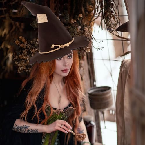 Halloween Scarecrow Patch Witch Hat Brown Scarecrow Wizard Hat for Women Halloween Party Cosplay Costume Headwear Accessory