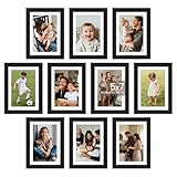 upsimples 5x7 Picture Frame Set of 10, Display Pictures 4x6 with Mat or 5x7 Without, Multi Photo Frames Collage for Wall or Tabletop Display, Black