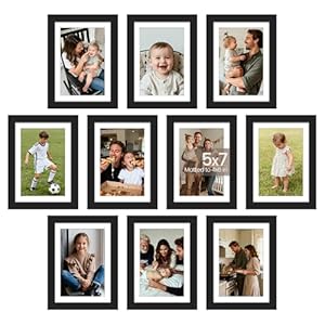 upsimples 5×7 Picture Frame Set of 10, Display Pictures 4×6 with Mat or 5×7 Without, Multi Photo Frames Collage for Wall or Tabletop Display, Black