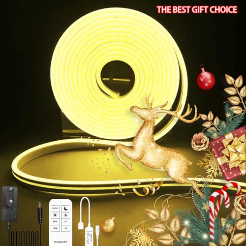BUNACET Neon LED Strip Warmweiss 8M 24V, LED Streifen Dimmbar 3000K, IP67 Wasserdicht Neon Schlauch Lichtband Flexibel LED Band mit Fernbedienung und Netzteil, Silikon Lichtleiste für Innen Aussen