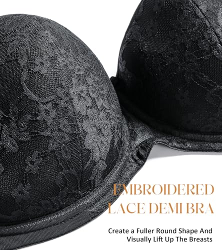 HACI Balconette Bra for Women Sexy Scoop Neck Low Cut Everyday Push Up Demi Half Cup Lightly Padded Shelf Underwire3