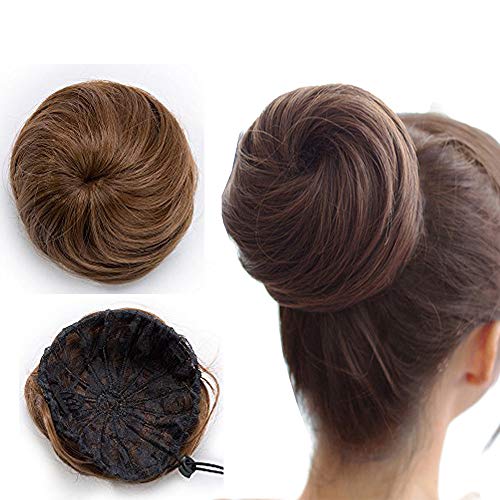 SEGO Moño Postizo Liso Pelo Sintético Como Pelo Natural [Castaño Claro] Coleteros Recogidos para Mujer Boda Extensiones de Cabello Clip Colota Postiza