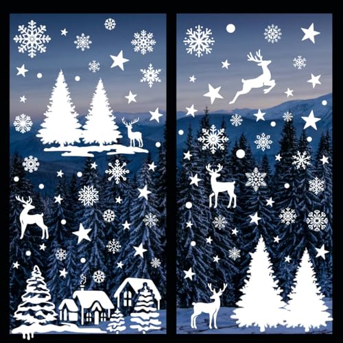 Fensterbilder Weihnachten Selbstklebend, QZOSZ Winter Fensterbild...