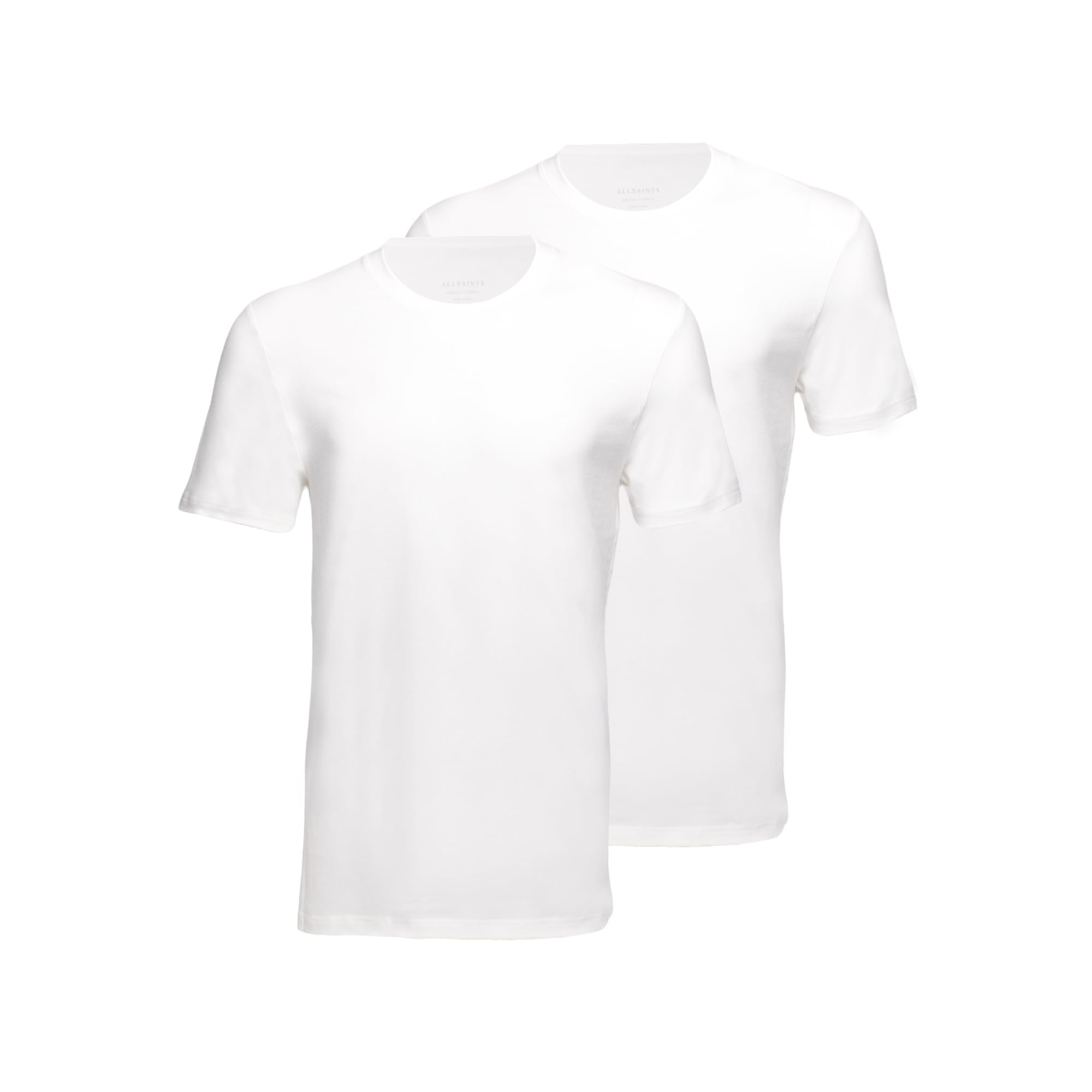 Camiseta de Cuello Redondo para Hombre Allsaints, confeccionada en algodón orgánico Suave y Transpirable. Pack de 2 Unidades en Color Blanco