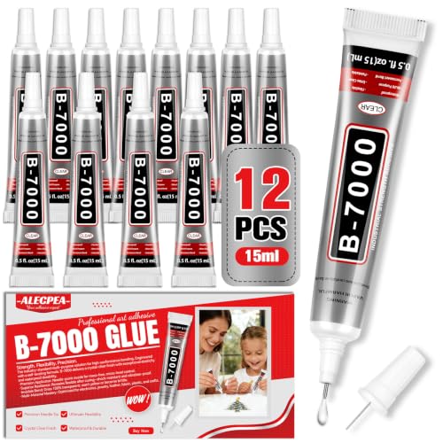 B7000 Craft Glue 15ml 12-Pack | Premium Clear Adhesive for Rhinestone Crafting Nail Art Jewelry Making & DIY Decoration
