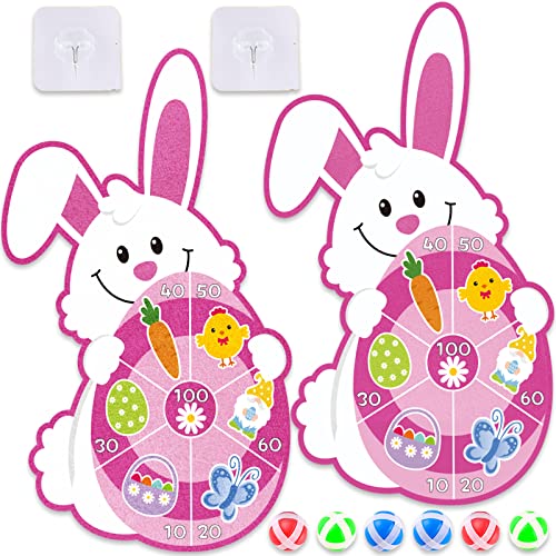 chiazllta 2PCS Easter Basket Stuffers Easter Bunny Dart Board Game for Kids Easter Theme Party Favor Easter Egg Toys Easter Day Sport Dart Board Sticky Balls Games Indoor/Outdoor Fun Party Gifts