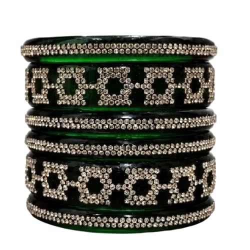 Glass Green Bridal Bangle Set | Stone Studded Glass Bangles | Wedding Chura | Fancy Ethnic Bangles for Women | All Festival Bangle Traditional Jewellery-picture-15